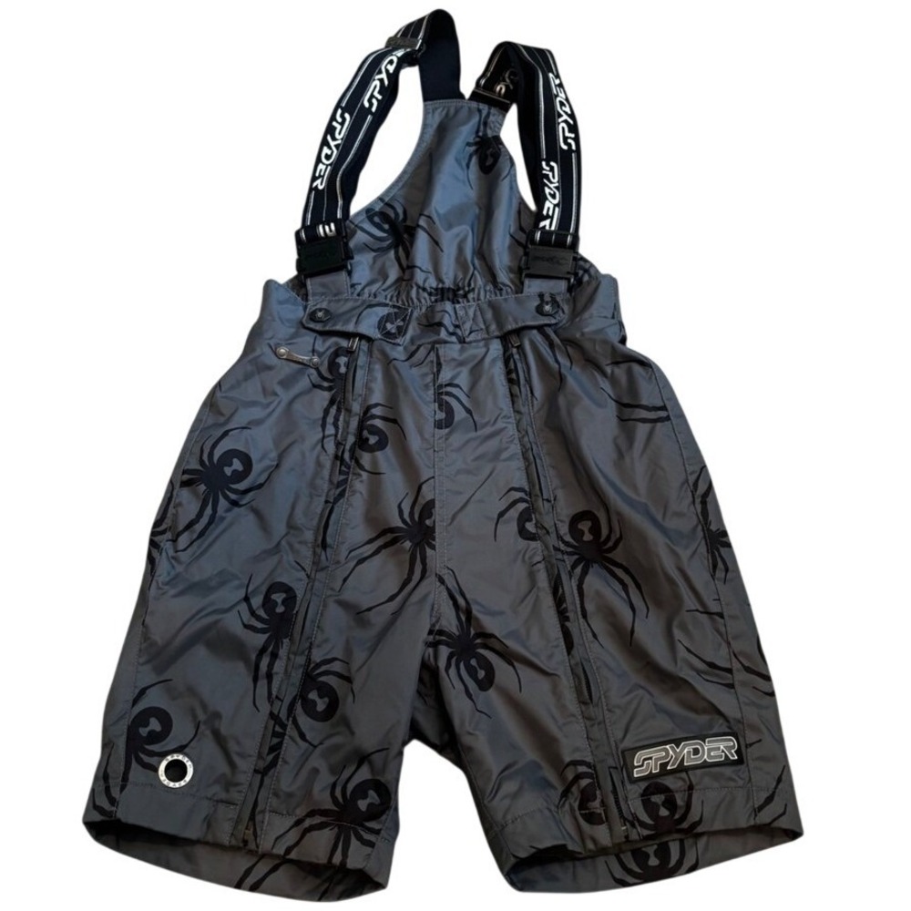 Spyder Men Grey Black Spider‎ Print Thinsulate Insulated Ski Bib Shorts Size M